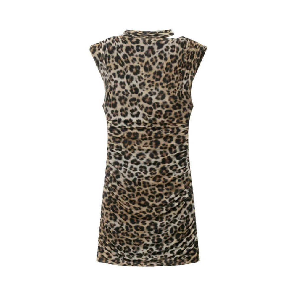 ZARA Animal Print Scarf Detail Pleated Dress